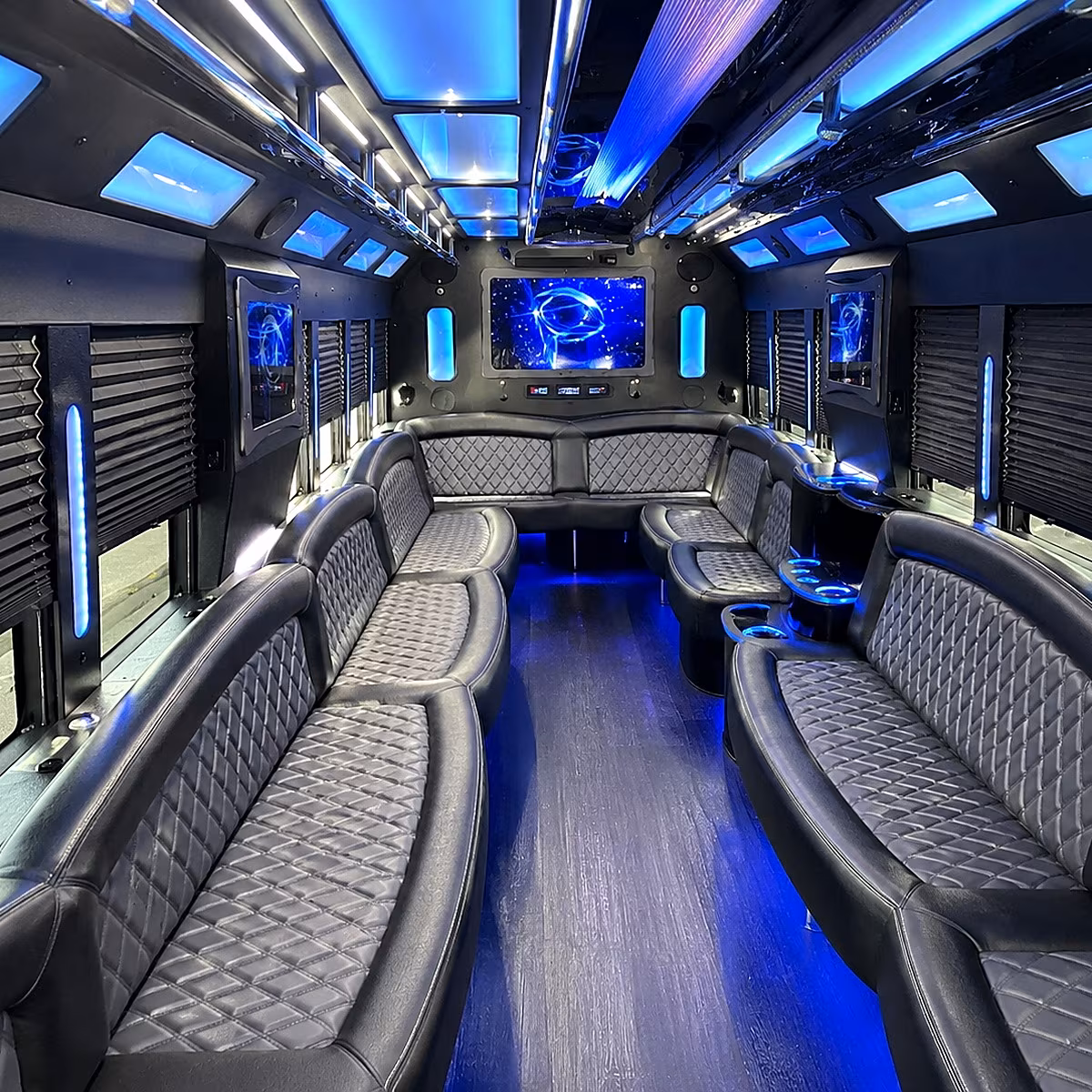 Group beside a Mercedes Sprinter limo in Fort Lauderdale