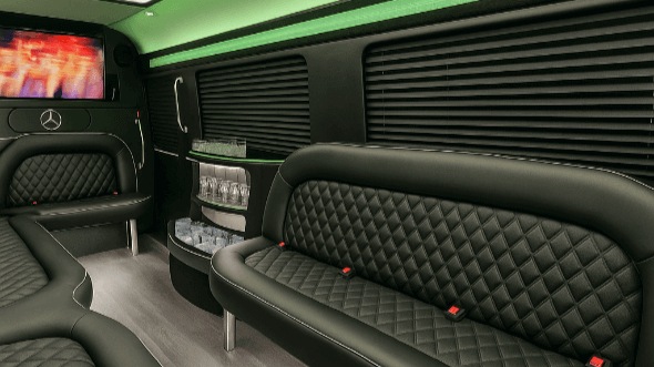 Interior of Fort Lauderdale Party Bus Company's 14 Passenger Sprinter Limousine in Fort Lauderdale