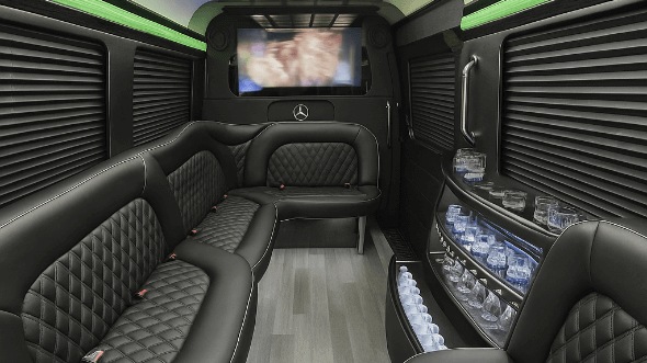 Interior of Charter Bus Company Hollywood's 14 Passenger Sprinter Limousine in Hollywood