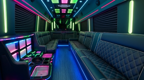 Interior of Charter Bus Company Pompano Beach's 30 Passenger Party Bus in Pompano Beach